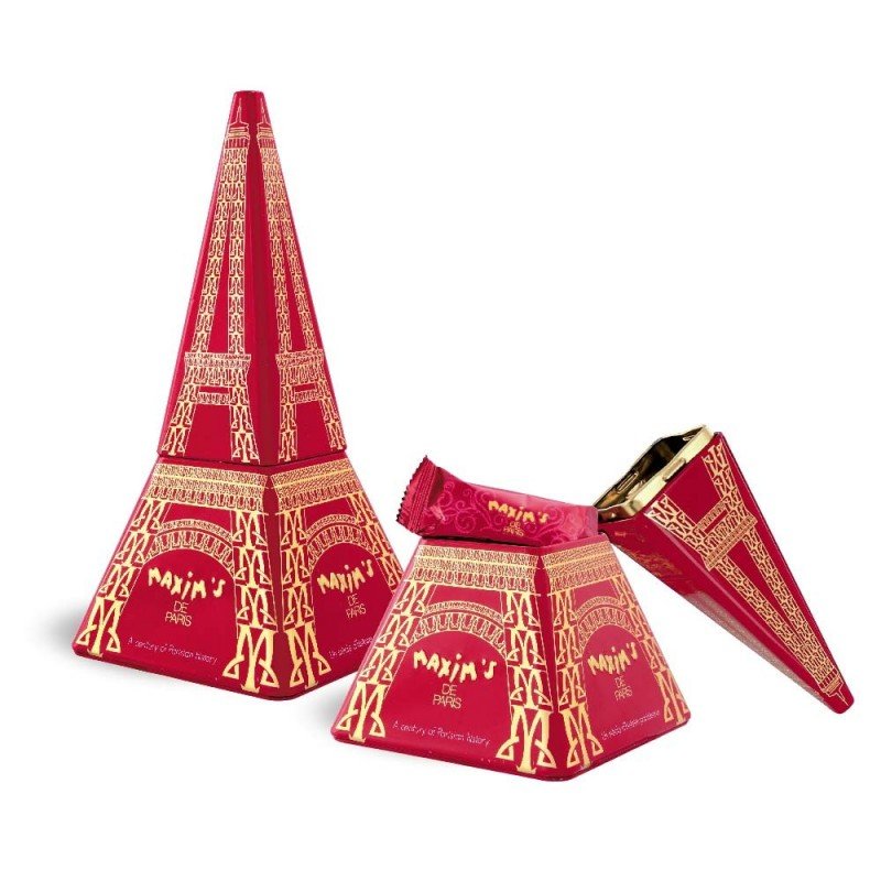 Milk Chocolate Covered Crispy Crêpes in Eiffel Tower Tin, 14 pces-Cookies-Maxim's shop