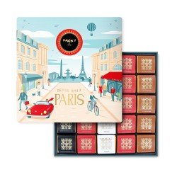 Square Tin of Chocolate Squares "Bonjour Paris", 50 pces-Chocolate-Maxim's shop