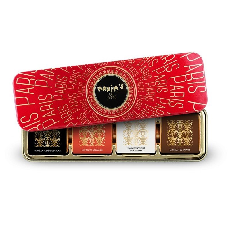 Assorted Chocolate Squares in a Red & Gold Pencil Tin, 8 Pces-Chocolate-Maxim's shop